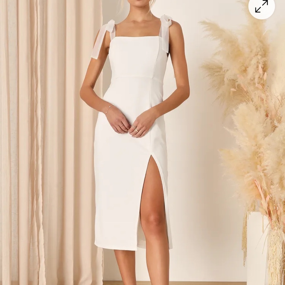Lulu's White Sheath Midi Dress with Slit